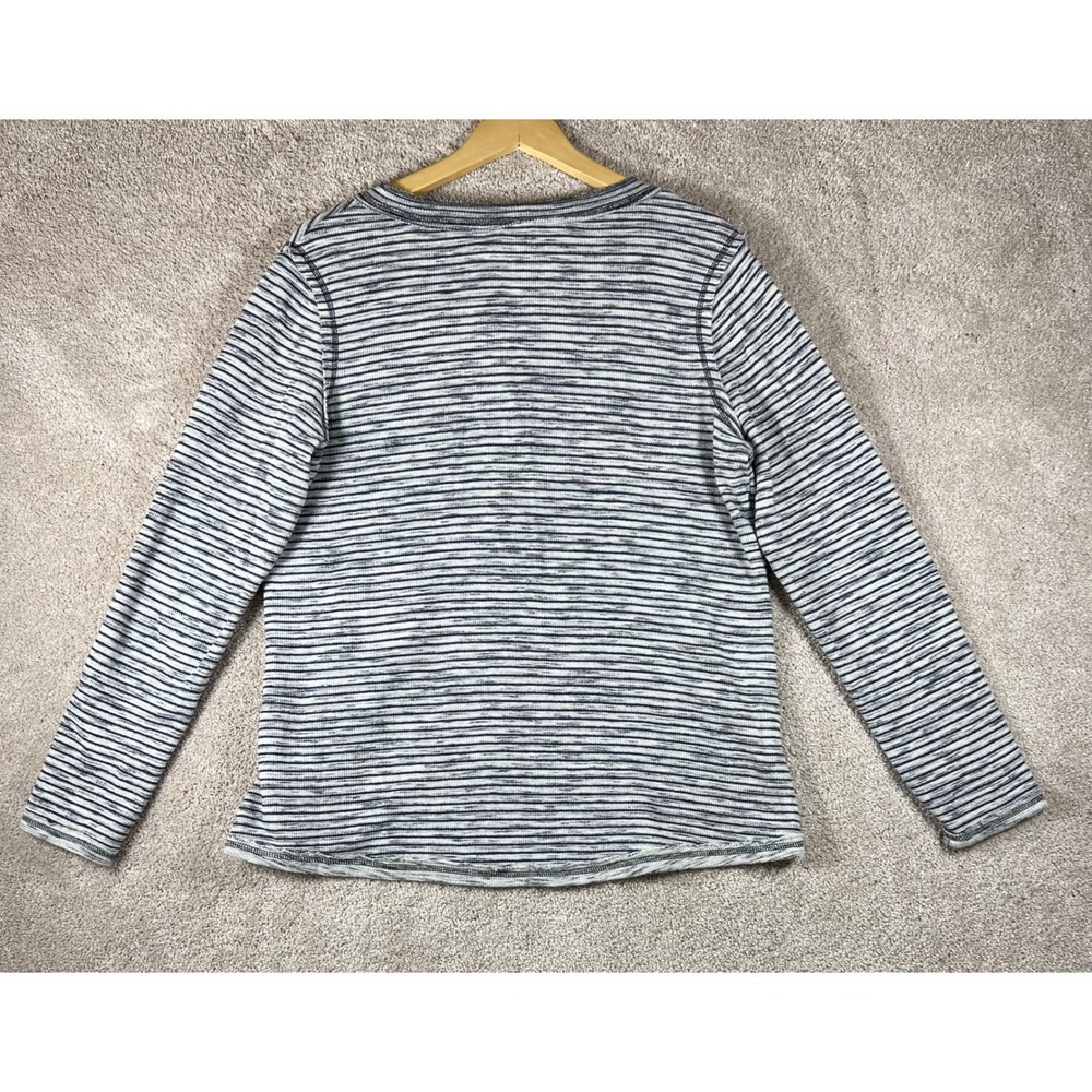 Sundance Womens Blue Striped Waffle Knit Henley Top Embroidered Detail Large - Picture 9 of 9